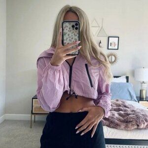 Zara Lavender Purple Cropped Hooded Windbreaker Jacket Size Medium